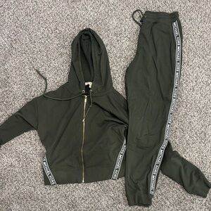 Michael Kors Olive Green Track Pants & Hoodie Set